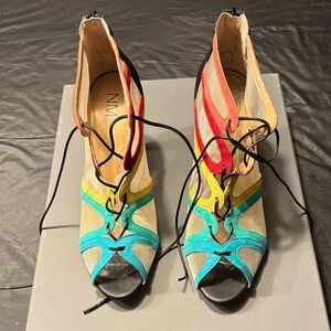 Neiman Marcus Multicolor Lace-Up Heels